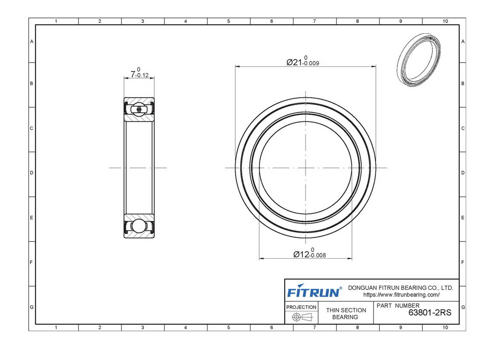 S63801-2RS stainless steel thin section ball bearing drawing