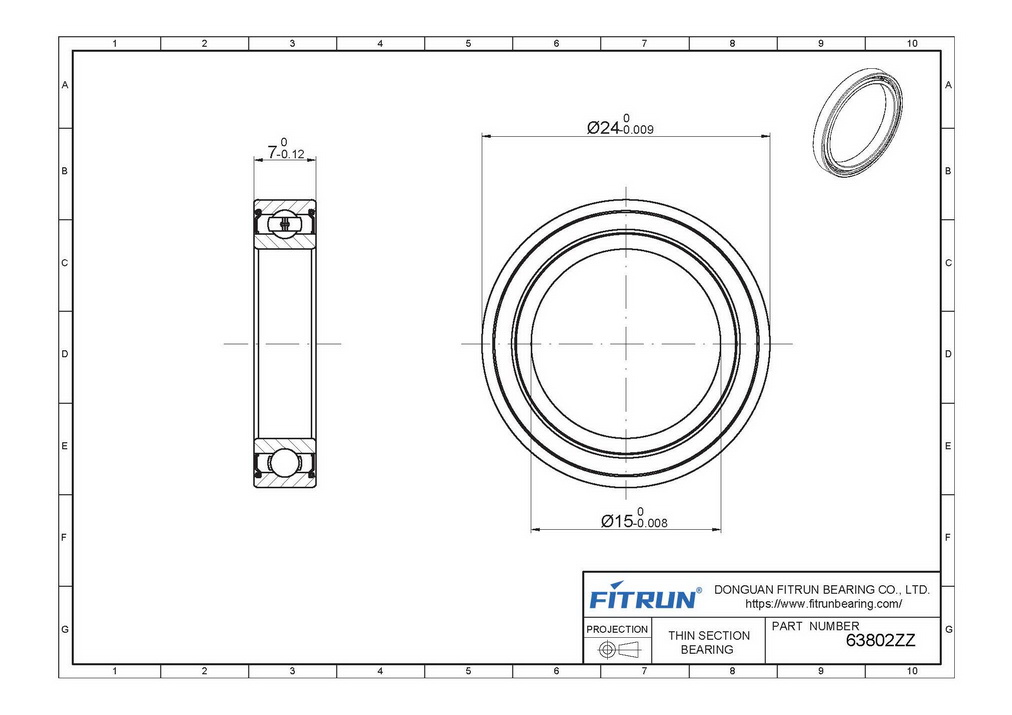 S63802ZZ stainless steel thin section ball bearing drawing