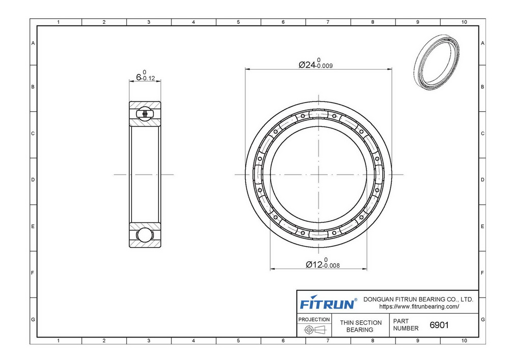 S6901 stainless steel thin section ball bearing drawing