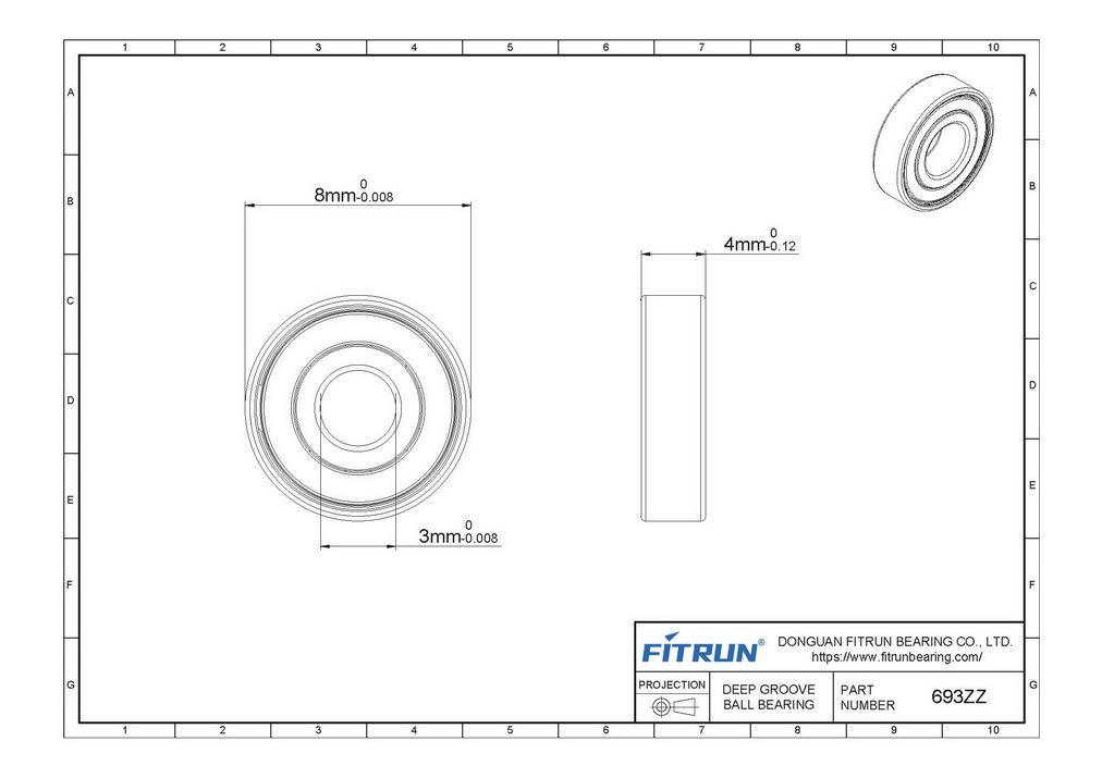 693ZZ Ball Bearing drawing