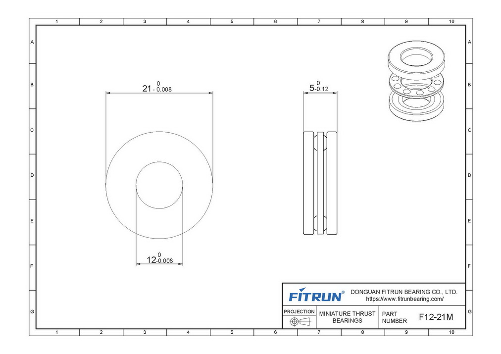 12mm Thrust Bearing F12-21M 2D Drawing