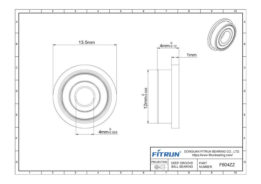 F604ZZ flange bearing drawing
