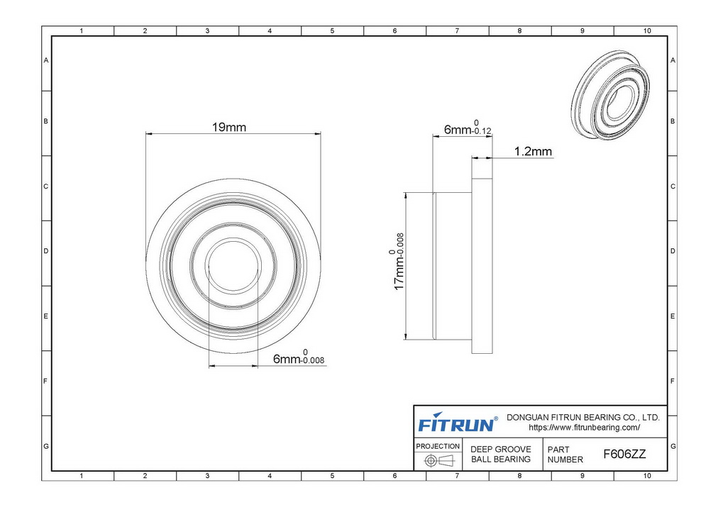 F606ZZ flanged bearing drawing