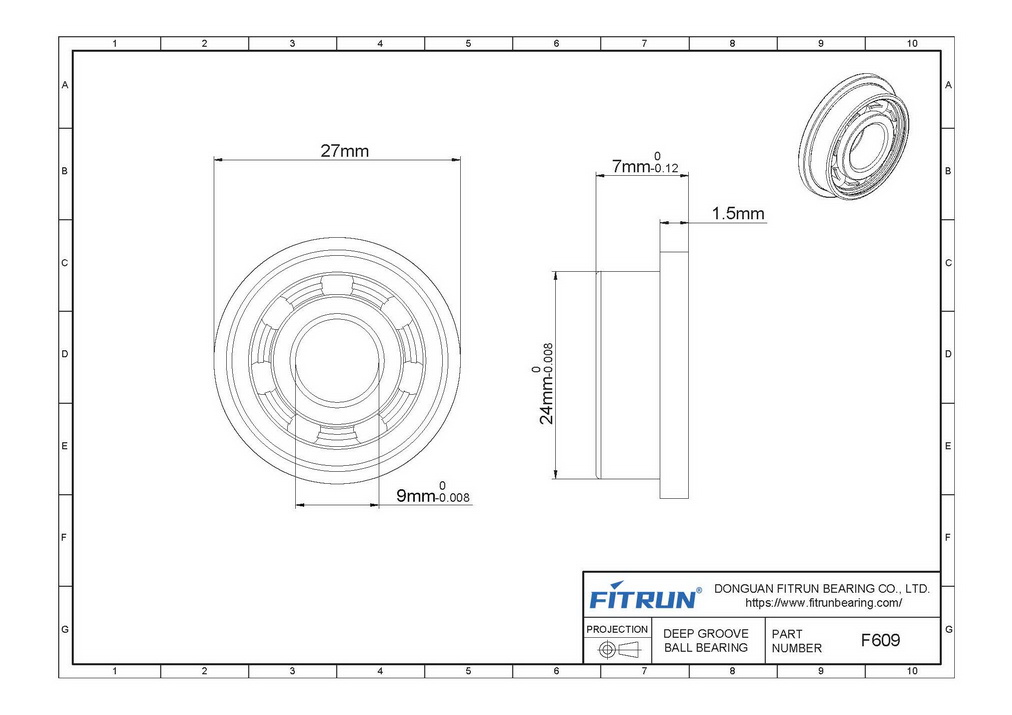 f609 metric flanged ball bearing drawing