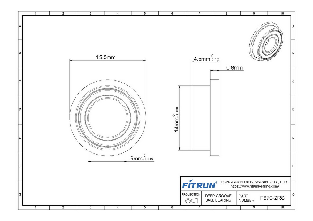 F679-2RS flanged ball bearing drawing