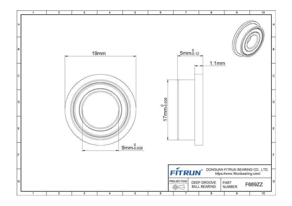 F689ZZ Flanged Bearing Drawing