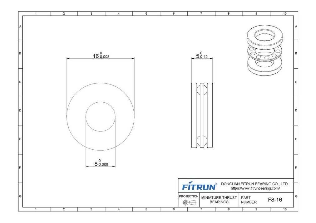 SF8-16 flat raceway stainless steel thrust bearing drawing