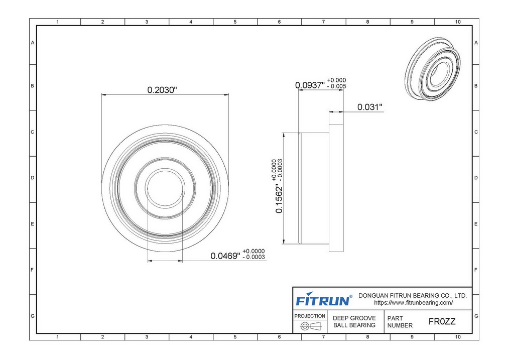 FR0ZZ inch flanged bearing drawing