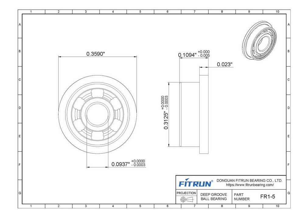 FR1-5 inch flanged ball bearing drawing