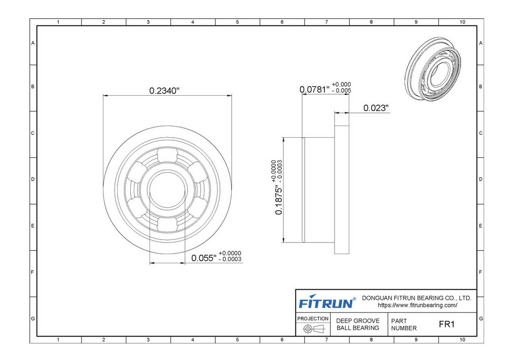 FR1 inch flanged bearing drawing