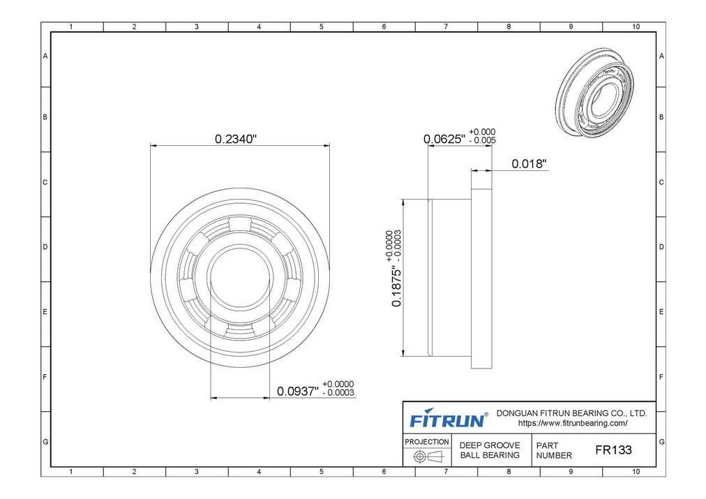 FR133 Inch Flanged Ball Bearing Drawing