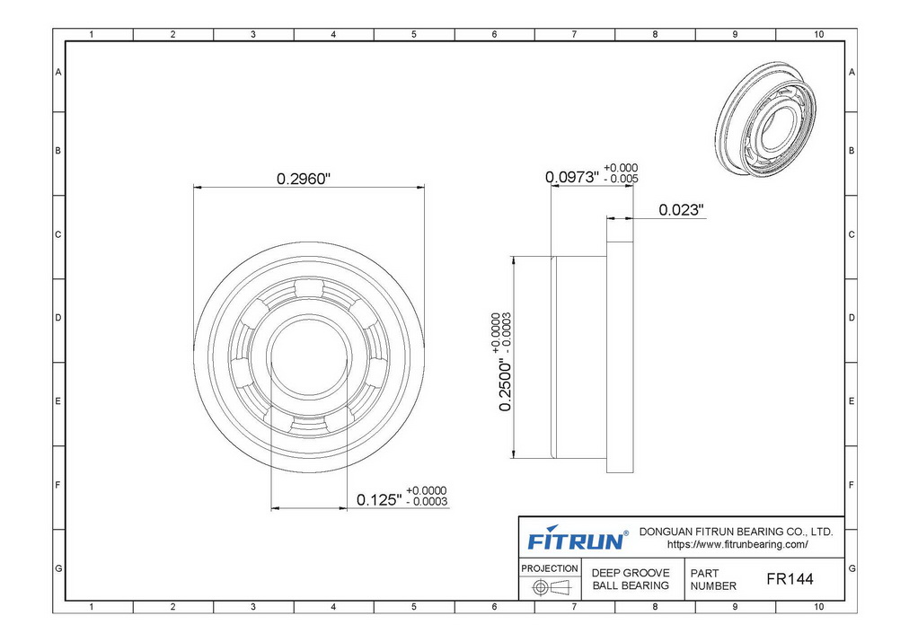 FR144 Flange Ball Bearing Drawing