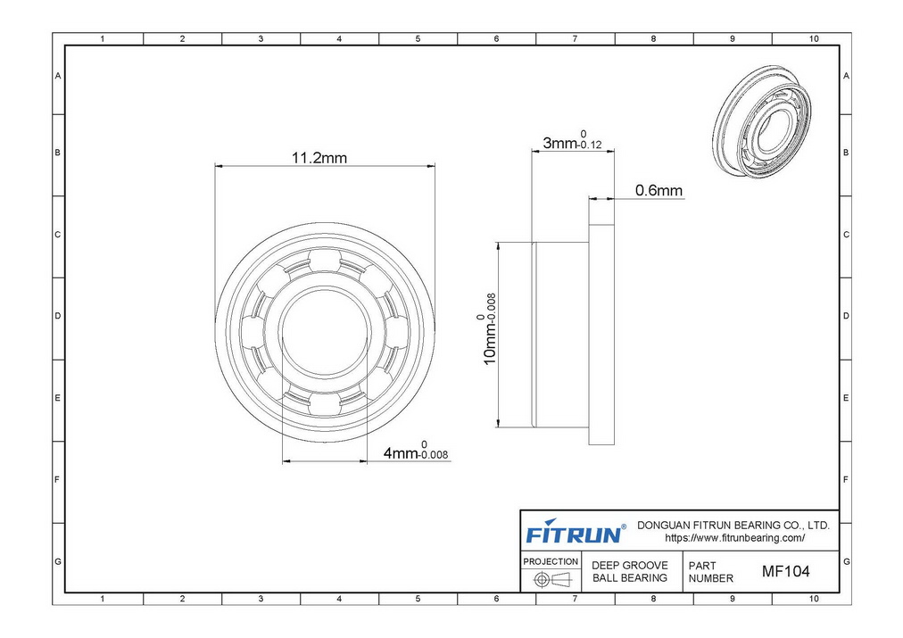 MF104 flanged bearing drawing