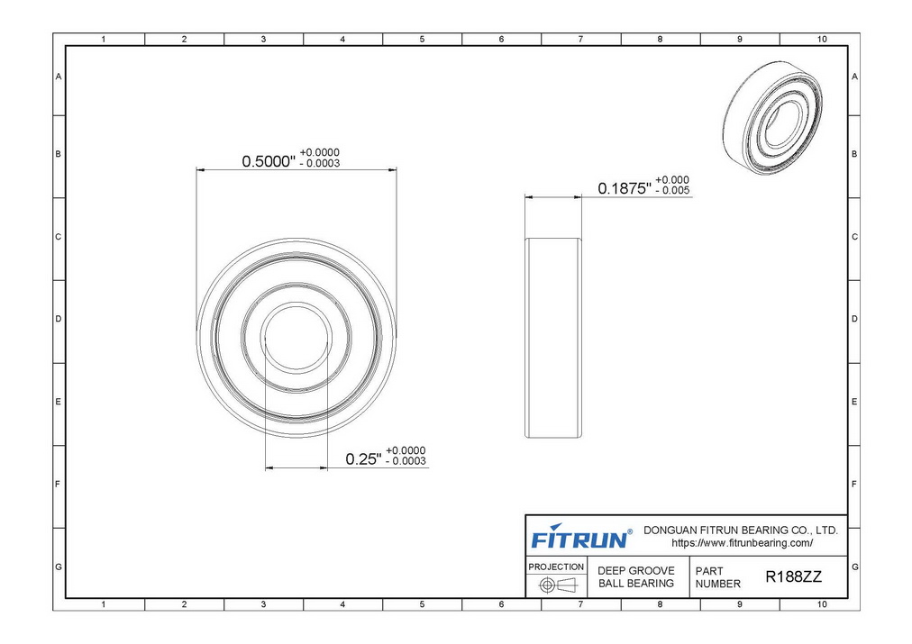 SR188ZZ Inch Stainless Steel Ball Bearing Drawing