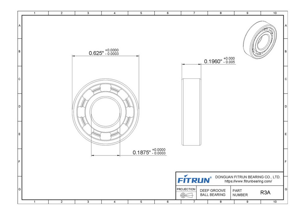 SR3A Inch Stainless Steel Ball Bearing drawing