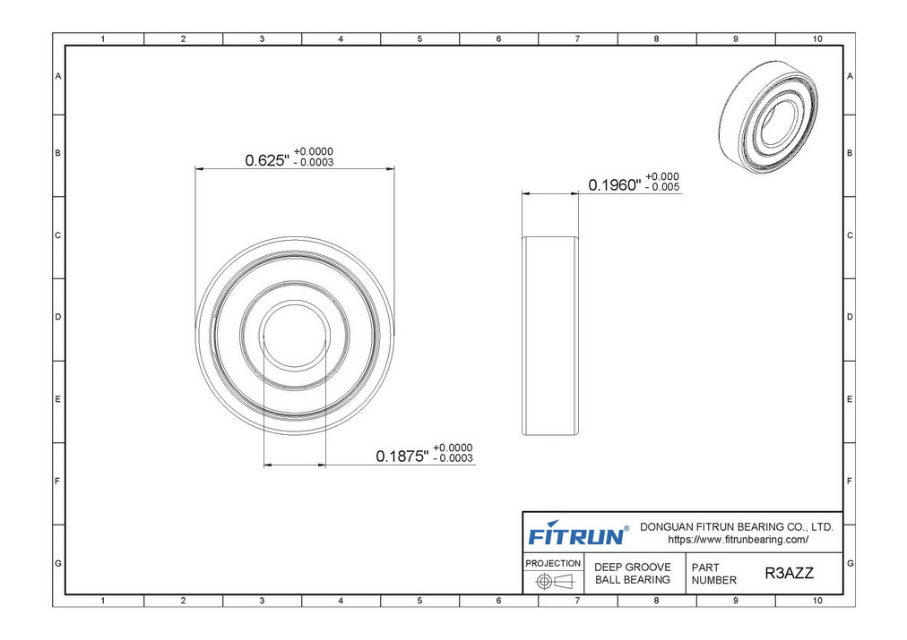 SR3AZZ inch stainless steel ball bearing drawing