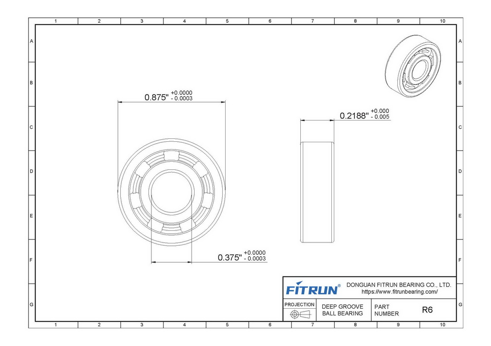 SR6 Inch Stainless Steel Ball Bearing Drawing