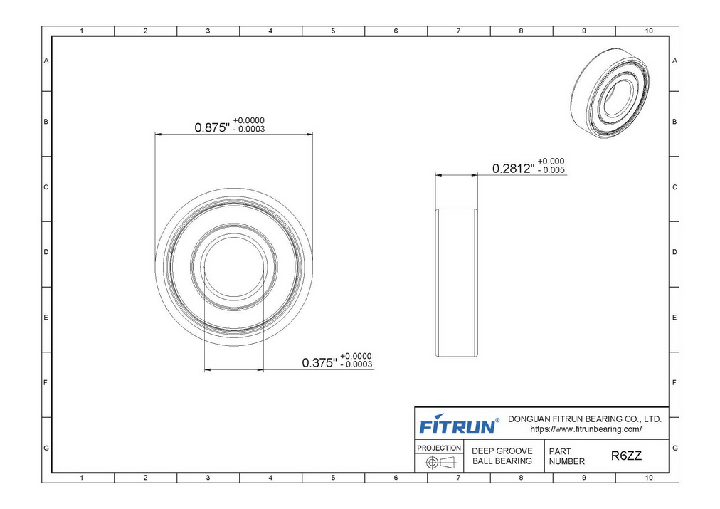 SR6ZZ inch stainless steel ball bearing drawing